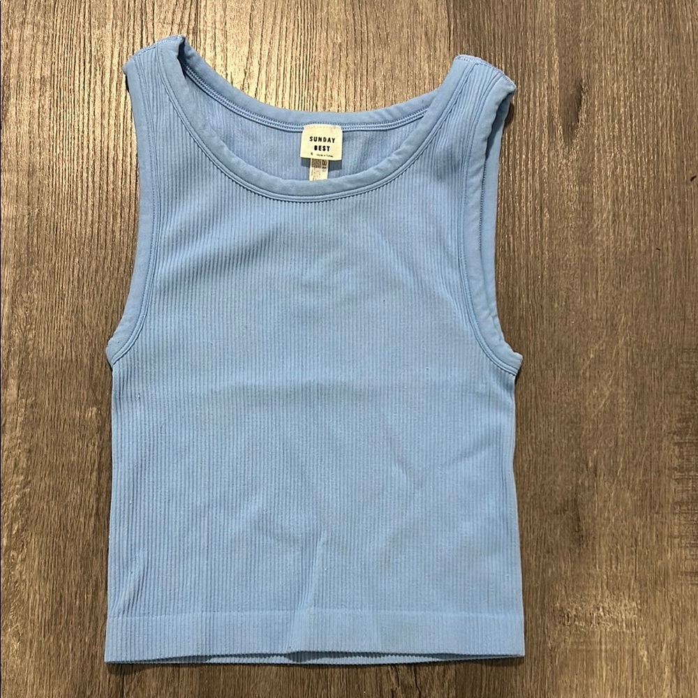 Sunday Best Blue Ribbed Tank Top